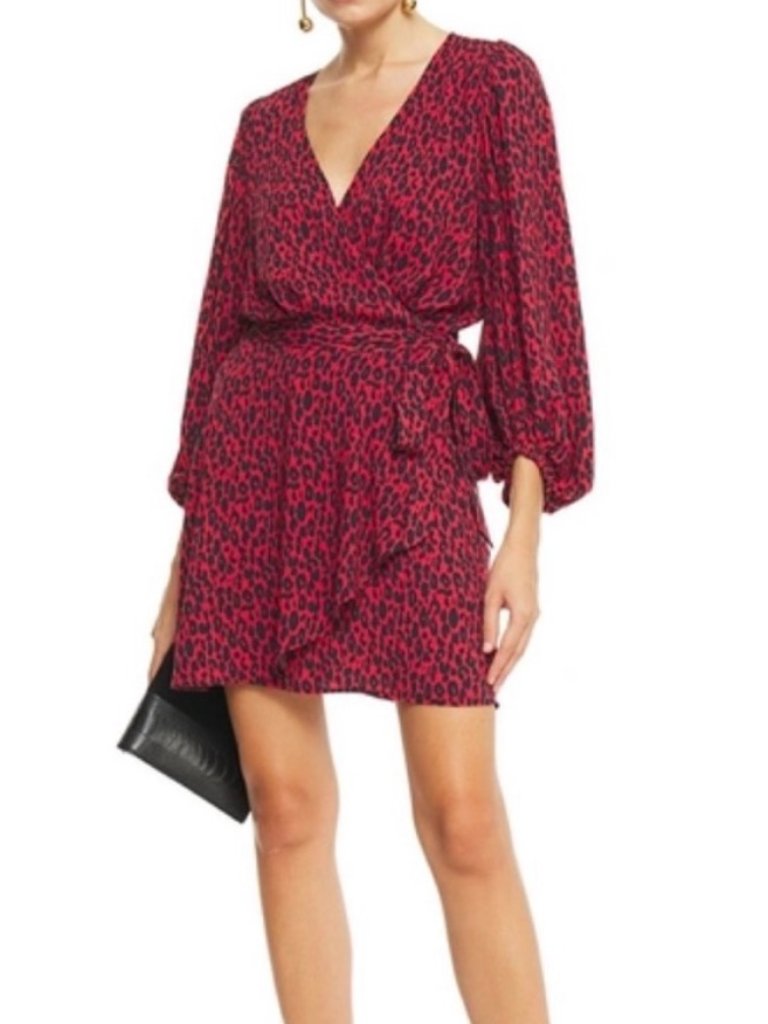 Iro Biona Animal Print Wrap Dress, Red, Size 34 (Xs).